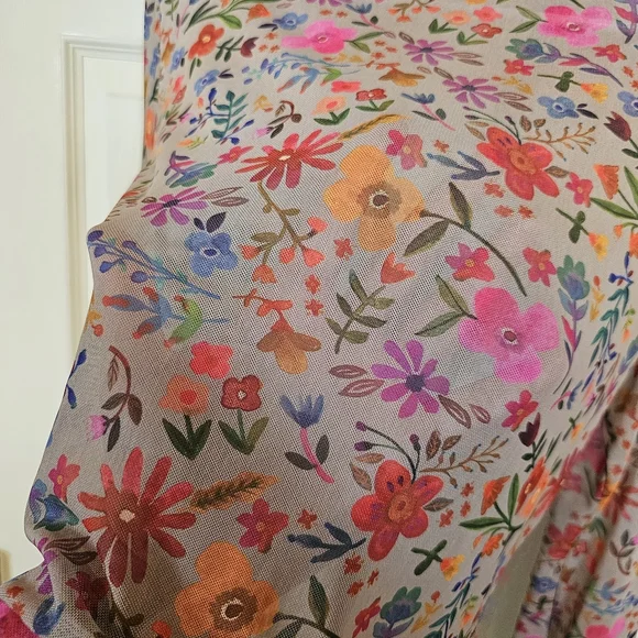 Natural Life Carina Floral Mesh Button Down Long Sleeve Collar Top - Picture 4 of 8